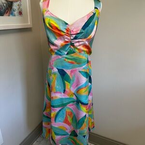 Show Me Your MuMu Pink & Teal Leaf-Print Midi Dress